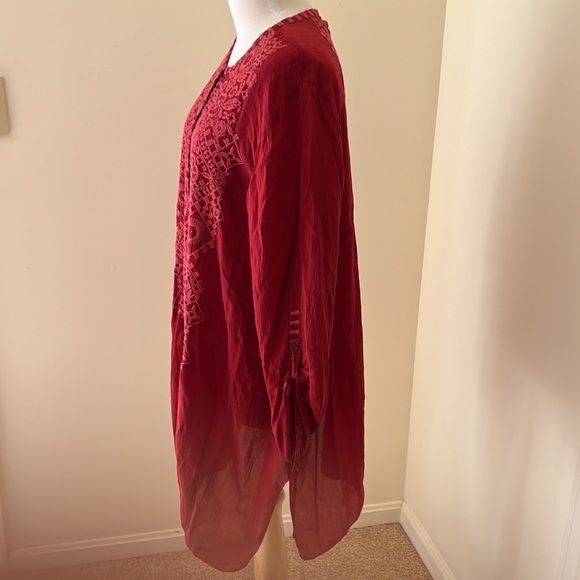 JOHNNY WAS Size XXL embroidered front button Rona tunic with sleeve roll tabs - Picture 5 of 12